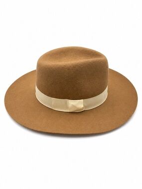 Nordstrom Tan Wool Fedora Hat  with Cream Trim